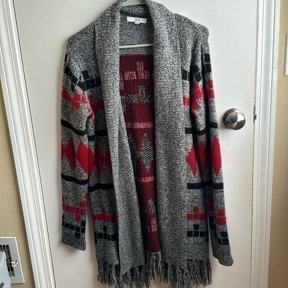 COPY - JACK Womens Sweater M Gray Cardigan Open Fringe Duster Aztec Knit BB dak… - Picture 1 of 3